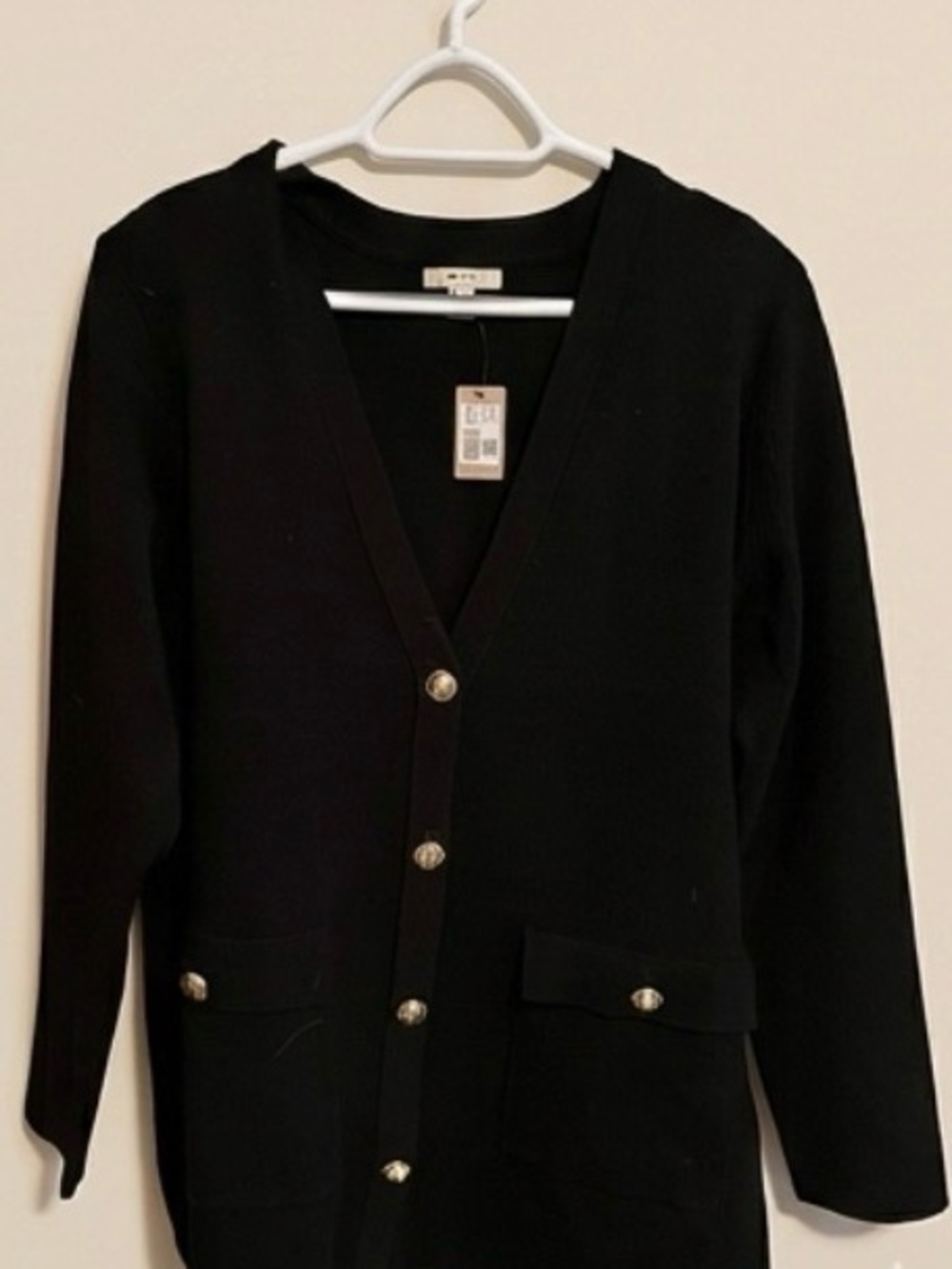 RW&CO. Black V-Neck Button Front Cardigan with Gold Buttons